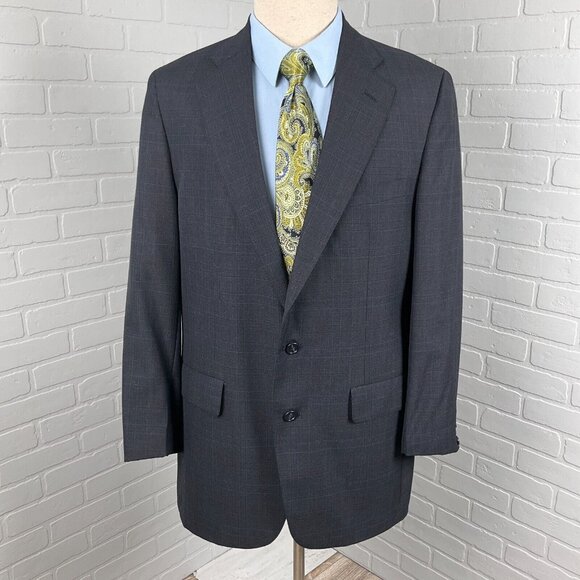 Palm Beach Christian St John Blazer Men 42 Gray‎ Blue Multi Plaid Jacket USA VTG - Picture 2 of 16